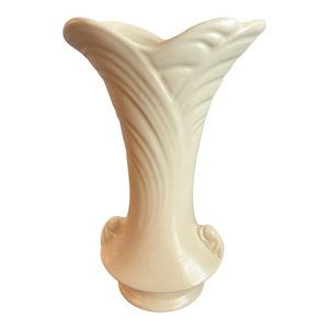 Vintage Shawnee Pottery Vase Ruffled Rim Pedestal Base 9" Matte Cream USA